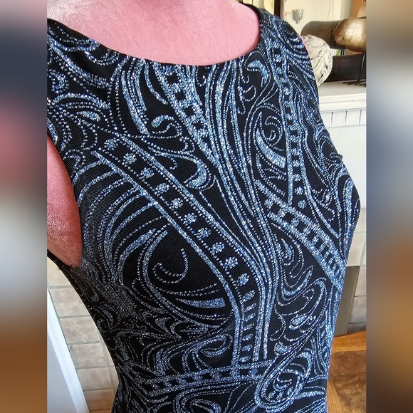 Marina bodycon dress, black with pale blue metallic design, size 4. - Picture 6 of 9